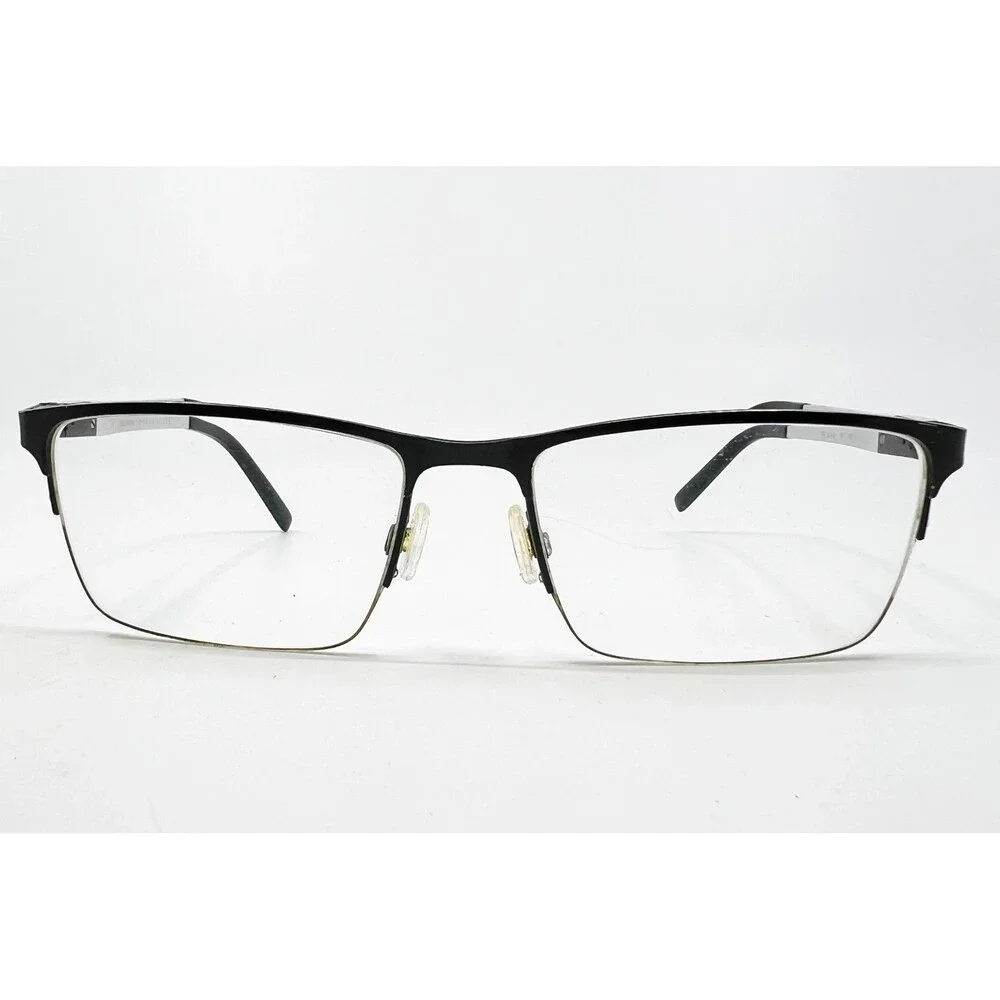 Perry Ellis Eyeglasses Mens Black Silver PE 411-2 Rectangular 56-18-145
